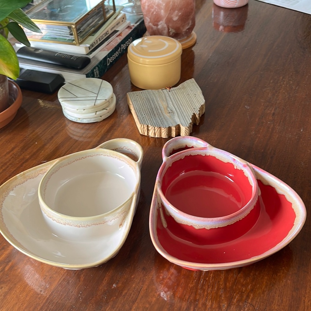 Stoneware Double Bowls for Dips and Soups
